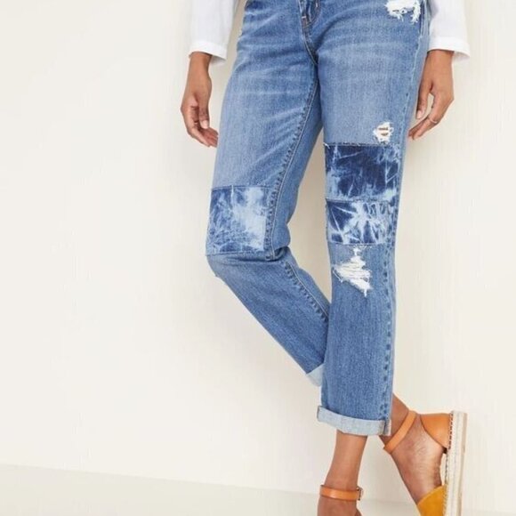 Old Navy Boyfriend Straight Leg Jeans Stretch School Boho Retro Distressed 8 - Picture 1 of 8